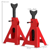 Set 2 Cavalletti Auto da 3 Tonnellate Regolabili da 29-42.5 cm, Acciaio al Carbonio e Ghisa, Rosso