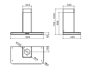 CAPPA STIVIA PARETE - cm 90 - inox, nero - 800 m3/h