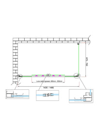 Box doccia 6 mm H 190 parete fissa e porta a 4 ante con apertura centrale MISURA 67,5-70 ANTA FISSA + PORTA 143-148 