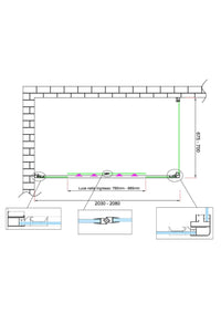 Box doccia 6 mm H 190 parete fissa e porta a 4 ante con apertura centrale MISURA 67,5-70 ANTA FISSA + PORTA 203-208 