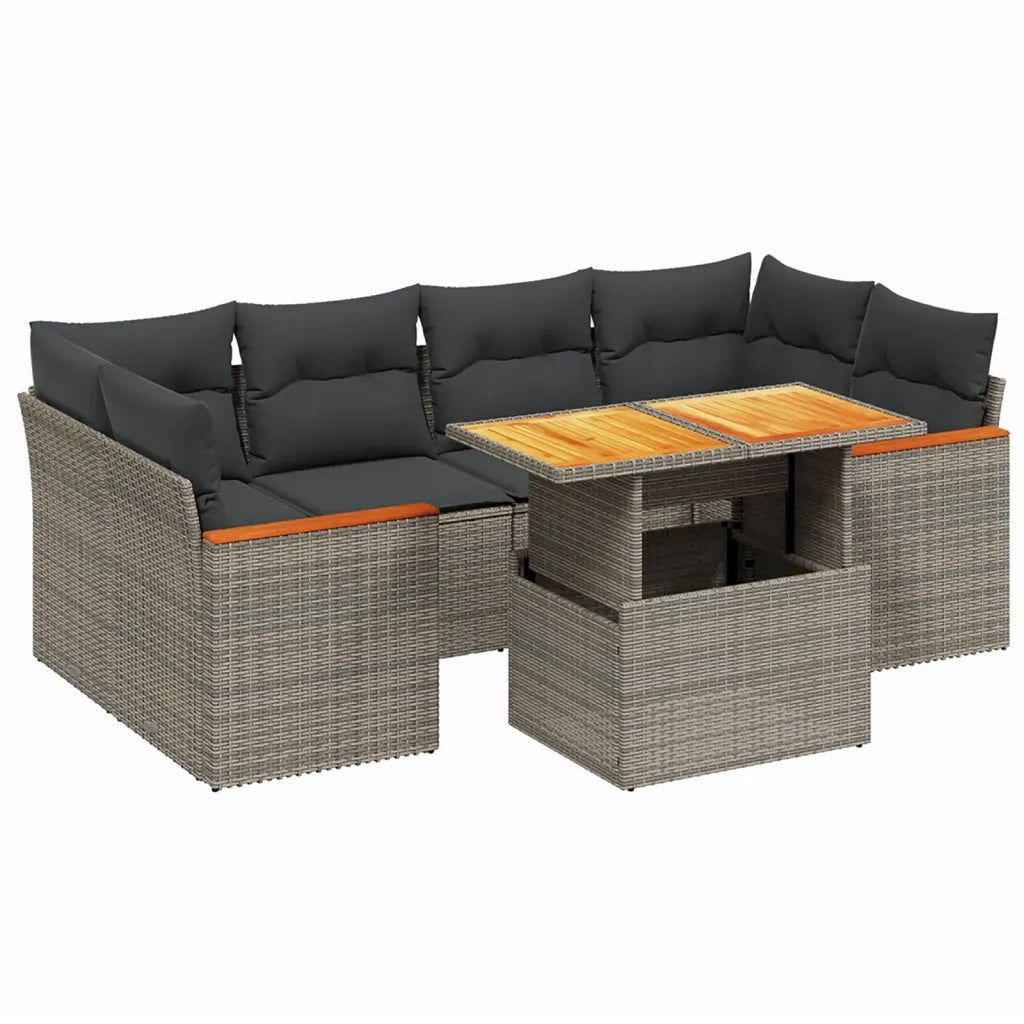 Set Divani da Giardino 7 pz con Cuscini Grigio in Polyrattan 3272978