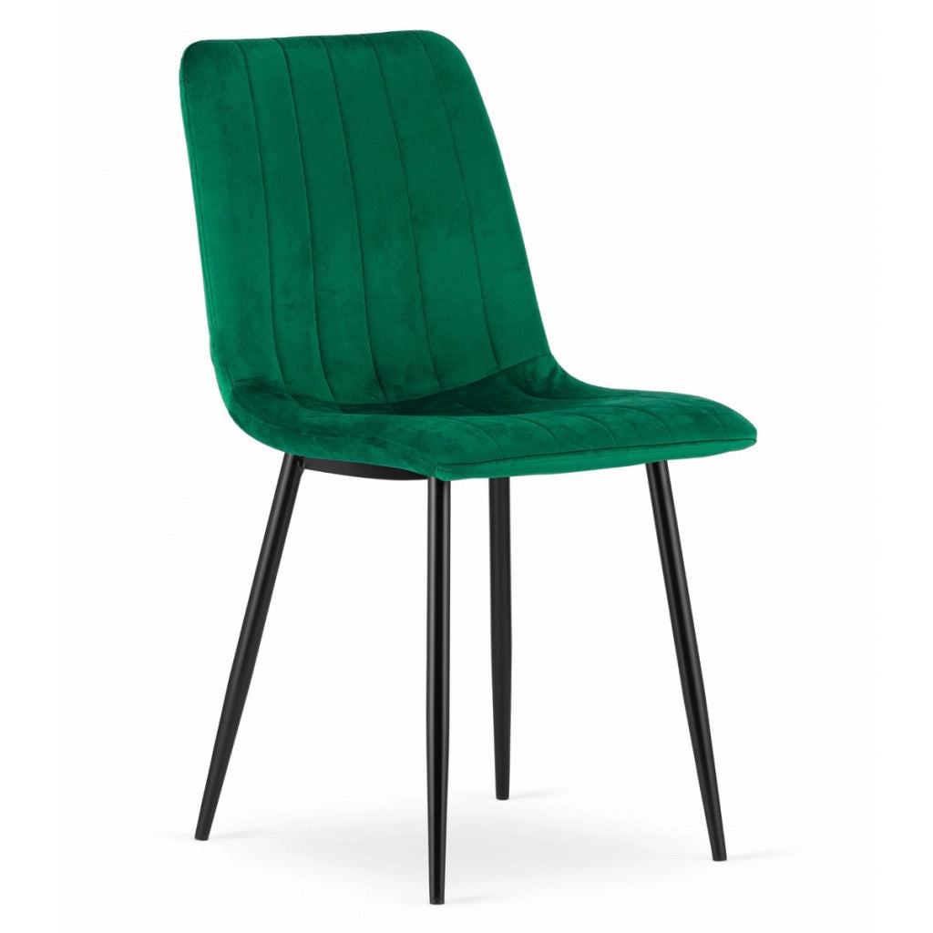 Set di 3 sedie Lava in velluto verde scuro con gambe nere