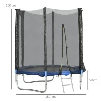 Trampolino Elastico con Scaletta e Rete di Sicurezza, in Acciaio e Plastica, Ø180x200 cm, Blu