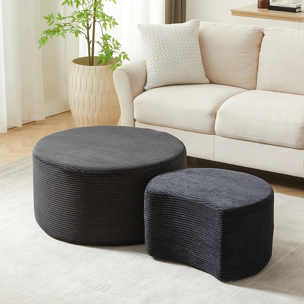 Set tavolini-Xylo-2 pezzi rotondi imbottiti pouf