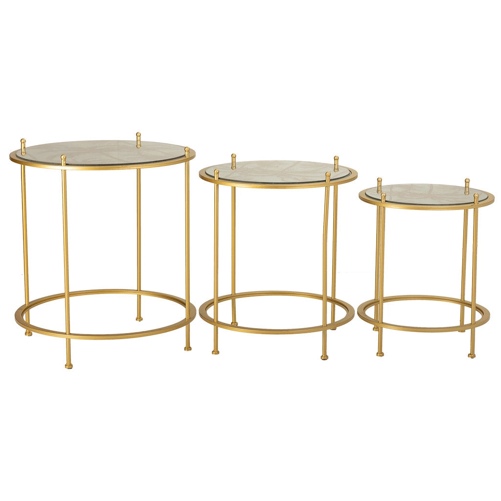 Set di 3 tavolini in metallo dorato