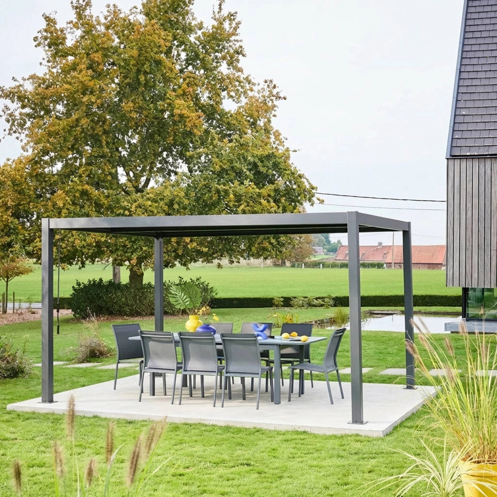 Pergola bioclimatica 3x4m in alluminio e acciaio, lamelle orientabili