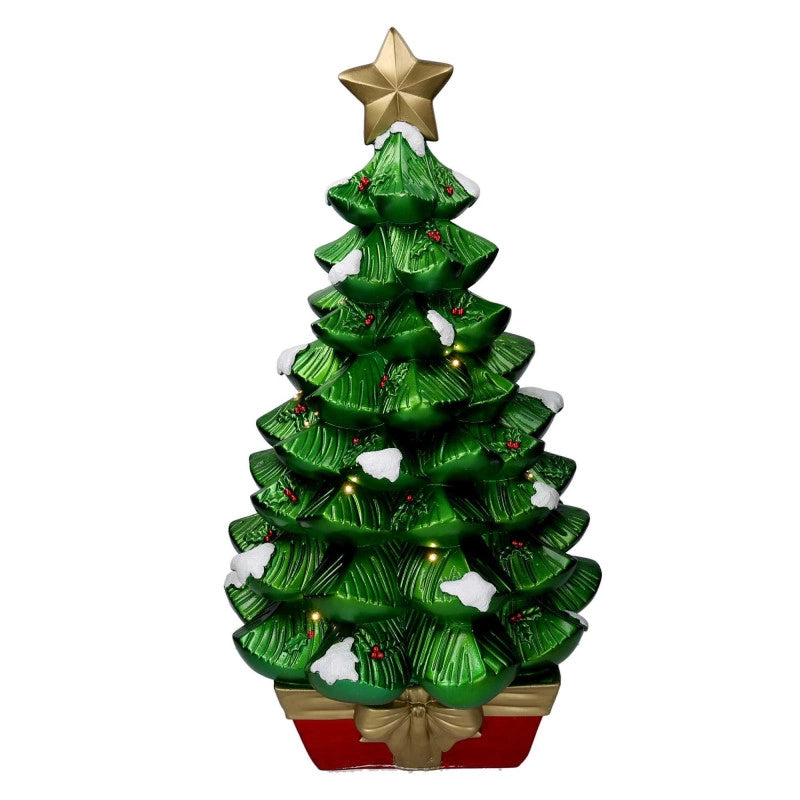Albero resina innevato verde con led cm 36x36h67