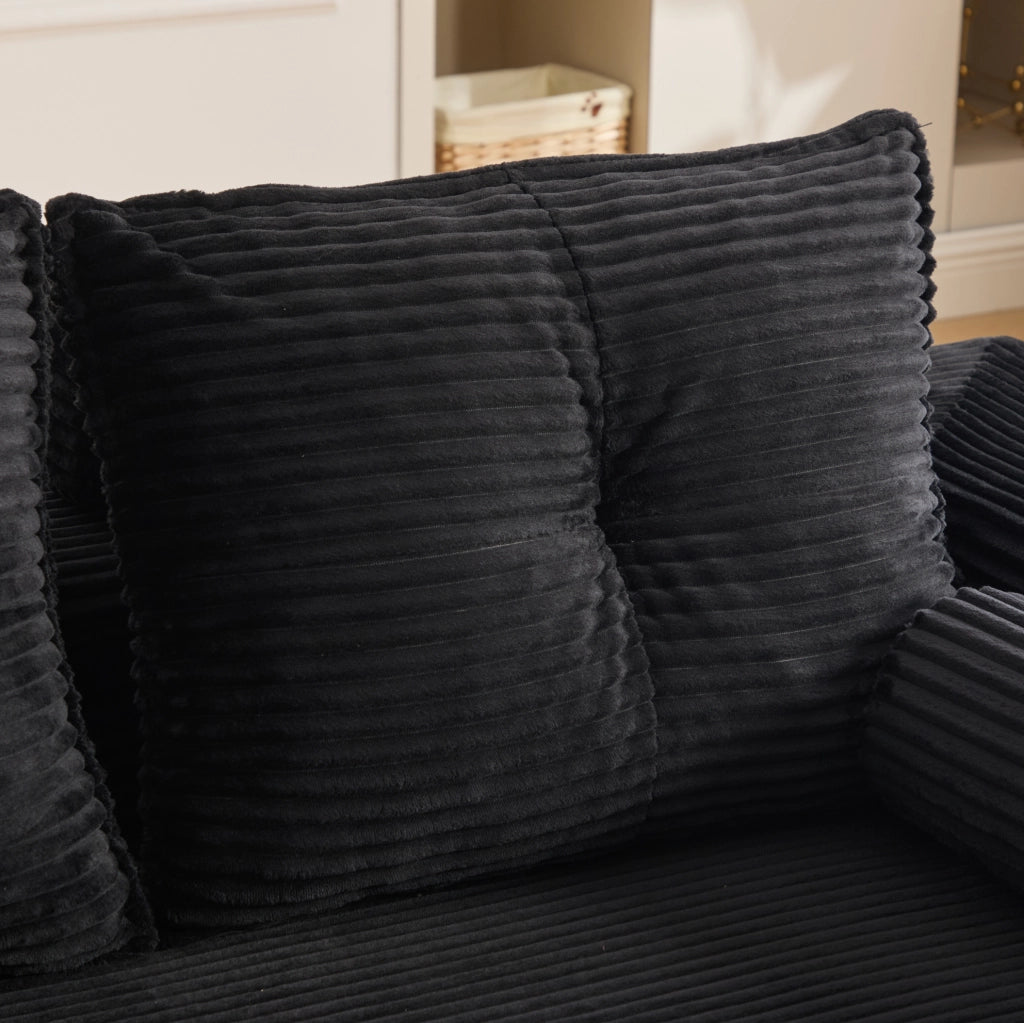 Divano letto modulare in velluto a coste nero 180x98 cm