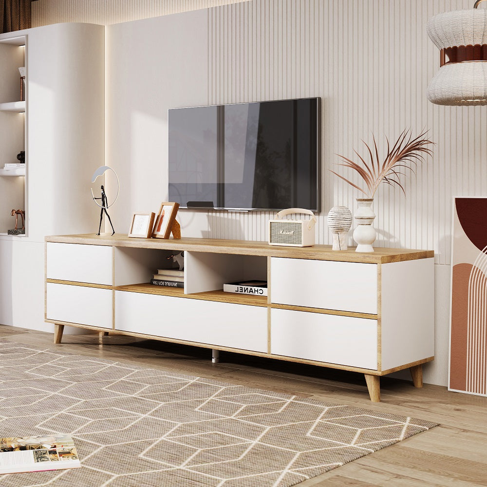 Armadio TV moderno - Xylo - 175 cm - Bianco - Venature legno