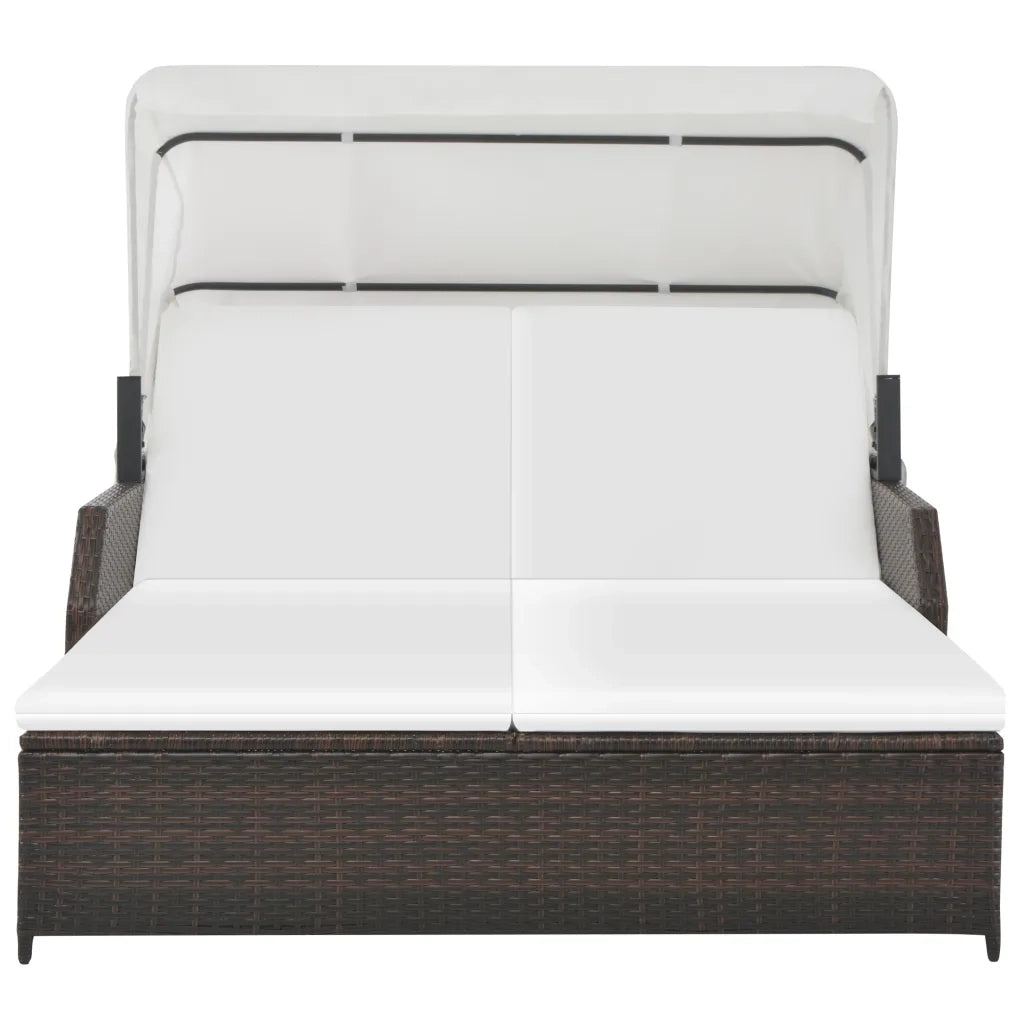 Lettino Prendisole 2 Posti con Tettuccio in Polyrattan Marrone 44824