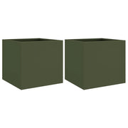 2 pz Fioriere | Cassetta per fiori | Vaso da Giardino Verde Oliva 32x30x29 cm in Acciaio