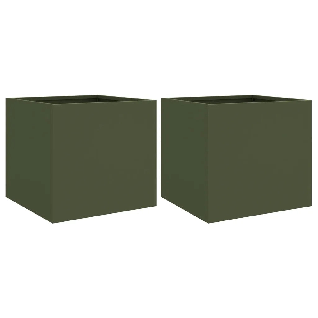 2 pz Fioriere | Cassetta per fiori | Vaso da Giardino Verde Oliva 32x30x29 cm in Acciaio