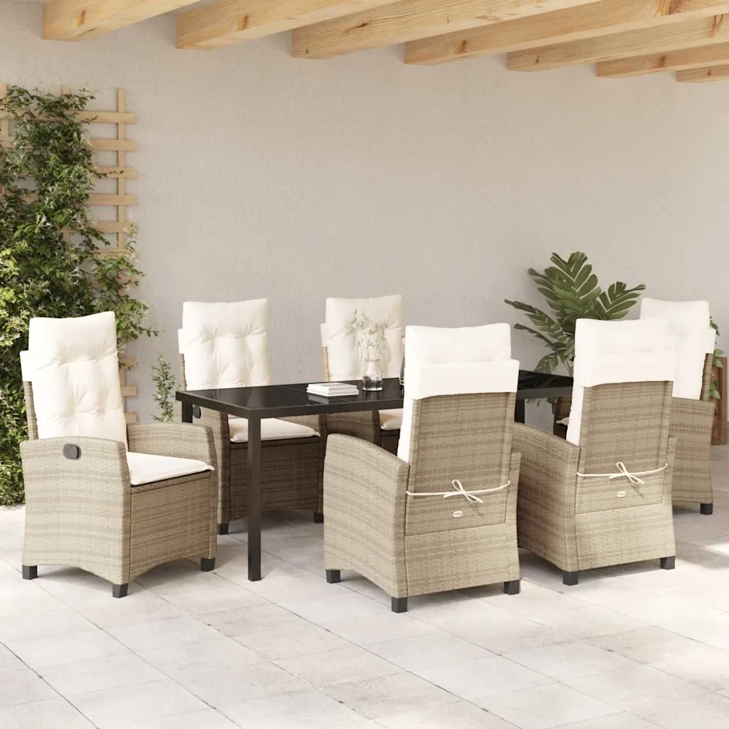 Set da Pranzo per Giardino con cuscino 7 pcs Beige polyrattan 3380398