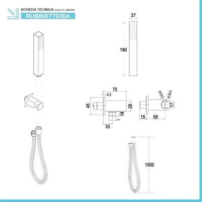 Set doccia incasso soffione 25x25 cm e kit doccia completo Kubo