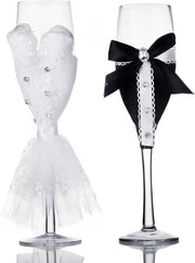 Set di Calici di Champagne con Scatola Regalo - Calici di Cristallo con Orlo Decorato a Stucco - Ideale per Matrimonio e Compleanni - Eleganza Festa (Nero)