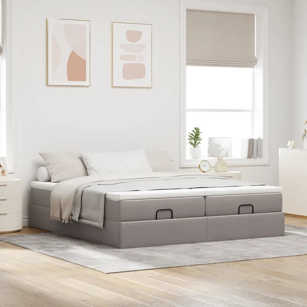 Struttura Letto Pouf con Materassi Tortora 200x200 cm Tessuto 3311252