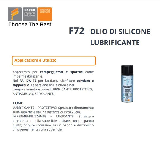 Faren f72 spray olio silicone lubrificante protettivo lucida metalli inodore 400ml