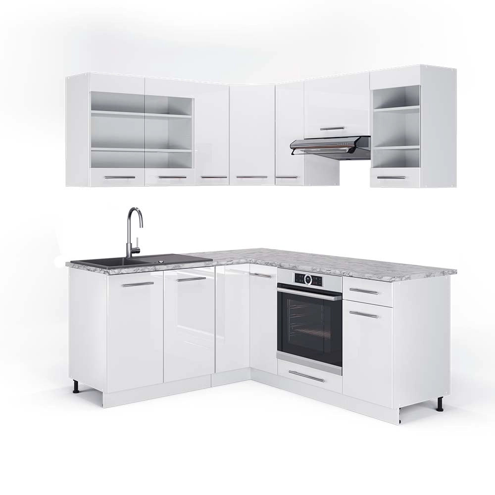 Cucina angolare completa Fame-Line Bianco lucido/Bianco 190 x 60 cm, PL Marmo Vicco