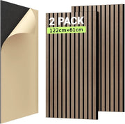 Pannelli acustici in legno autoadesivi 1.488m² - 2 pezzi da 122 x 61 x 2,1 cm, parete di pannelli in legno 3D lamellare parete di isolamento acustico, decorazione di parete interna in stile legno per studio ufficio, marrone