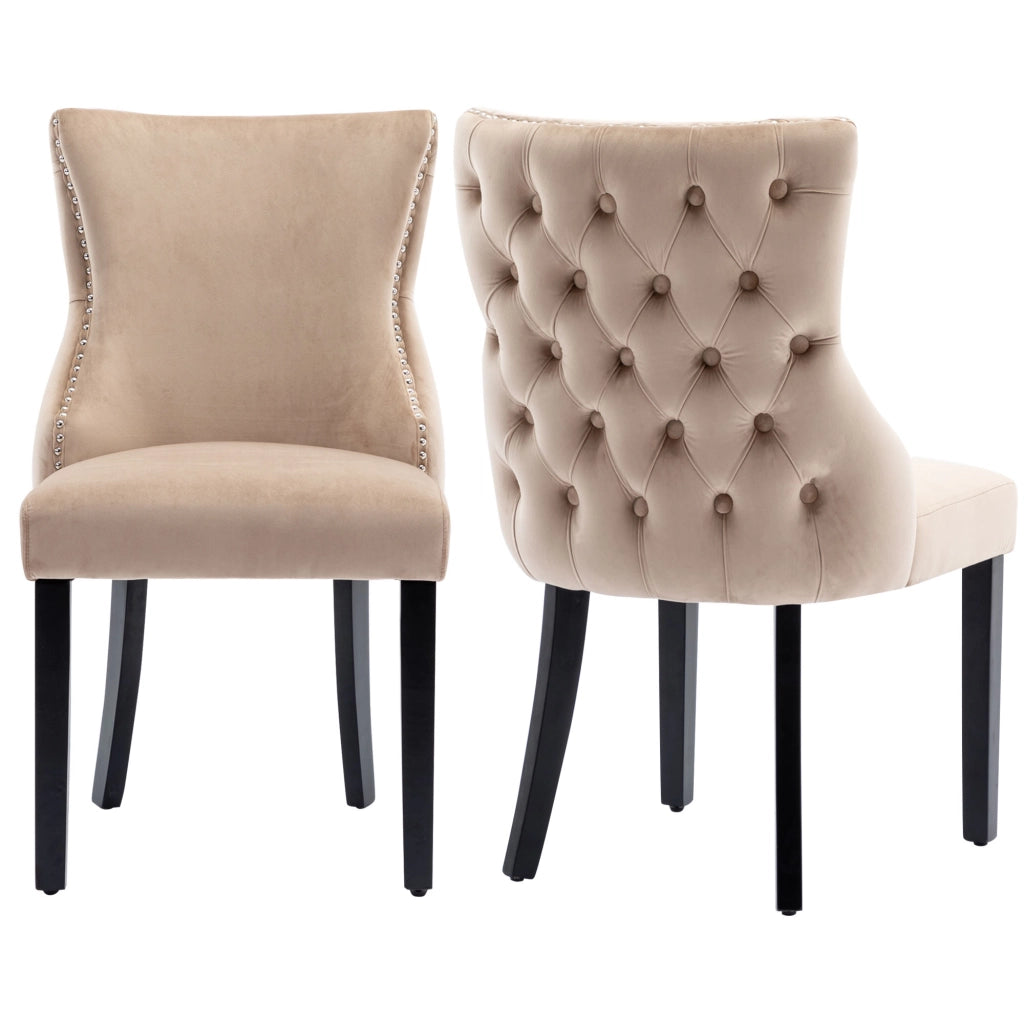 Sedie da Pranzo Imbottite in Velluto ¨C Xylo ¨C Beige, Gambe in Legno Massello, Set 2 Pezzi