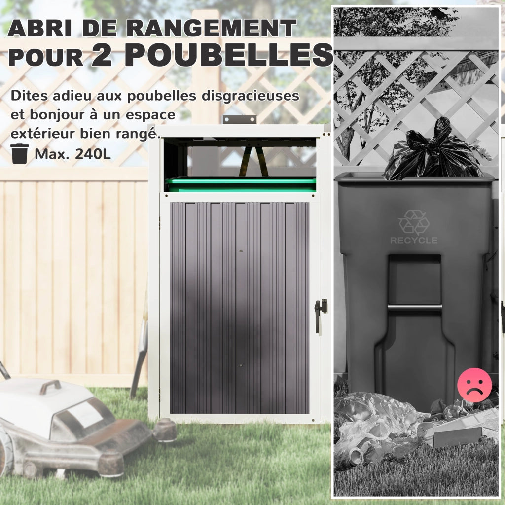 Copri Bidoni Esterno 2x240L ¨C Zephmum ¨C Grigio Scuro Acciaio Galvanizzato 146x81x122cm