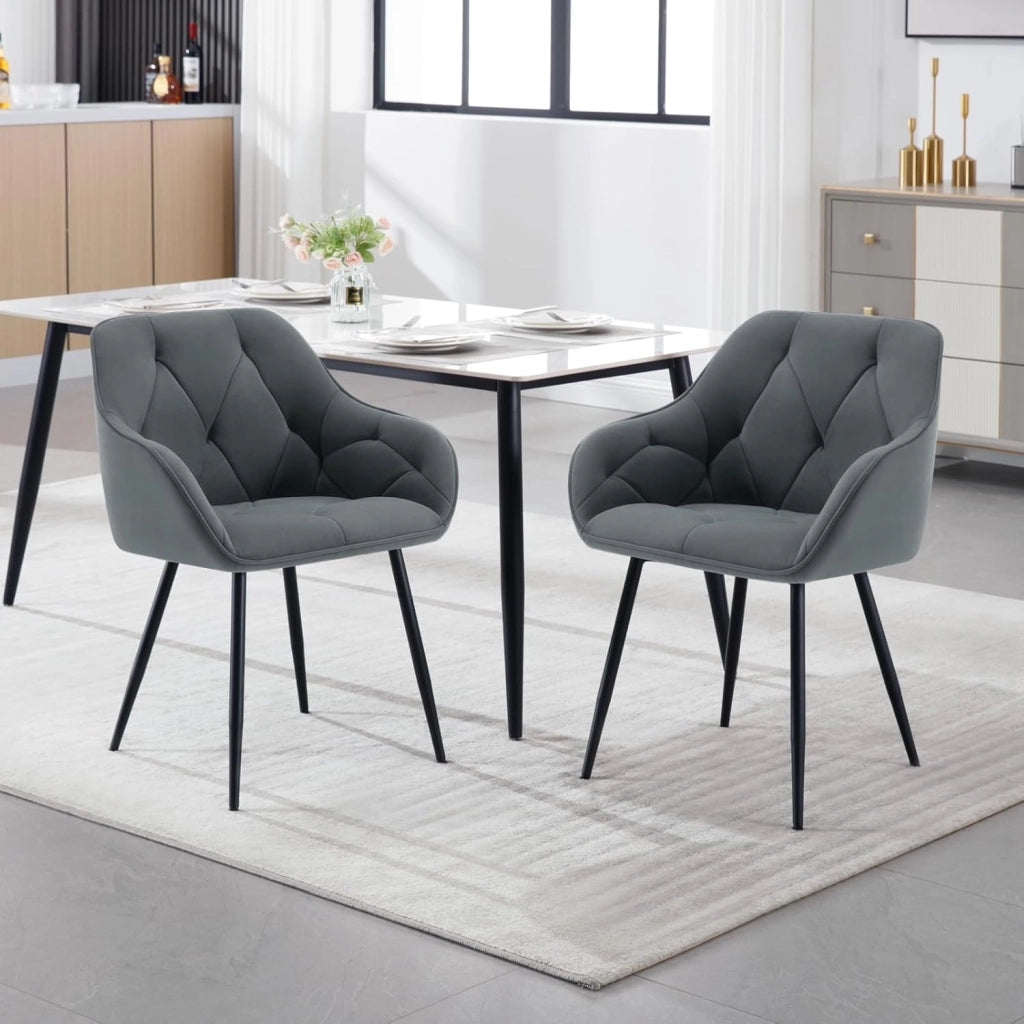 Sedia per Sala da Pranzo con Braccioli e Schienale, in Velluto, Poltrona da Salotto con Gambe in Metallo, Sedia ergonomica per Ufficio, Bar, Grigio Scuro, EZS02dgr-1