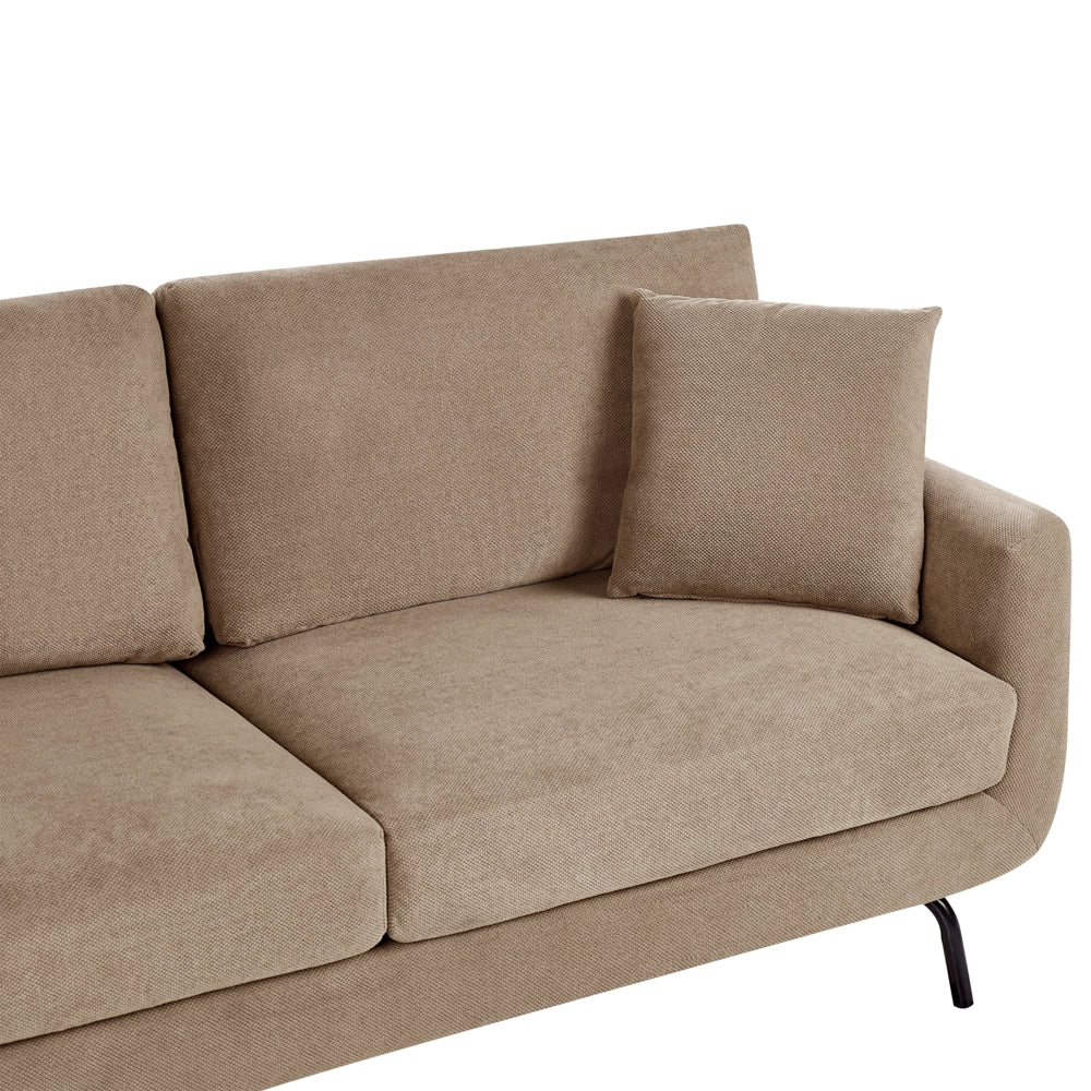 Divano a 3 posti in tessuto marrone chiaro con gambe nere stile retro imbottito