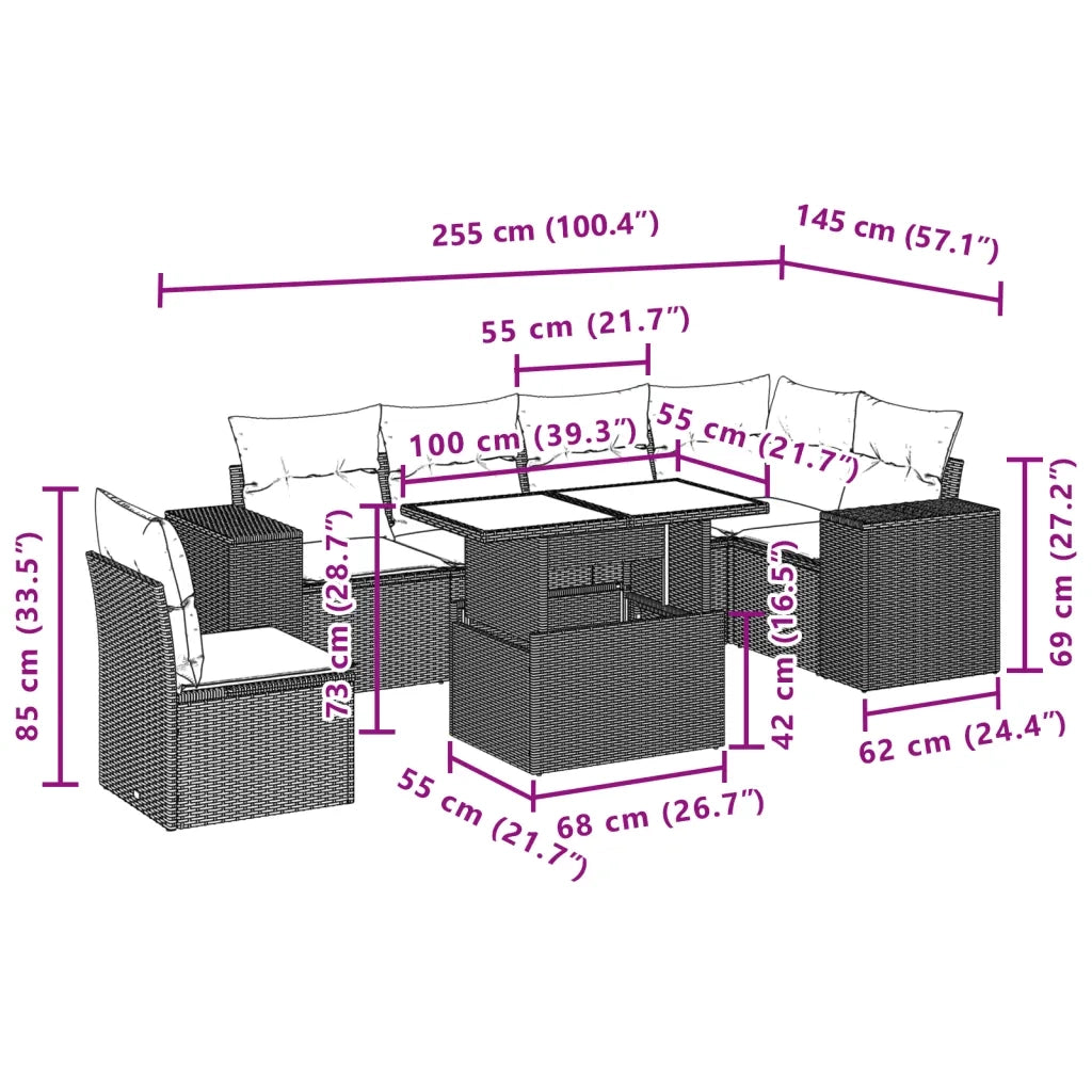 Set Divani da Giardino 7 pz con Cuscini Beige in Polyrattan 3269198