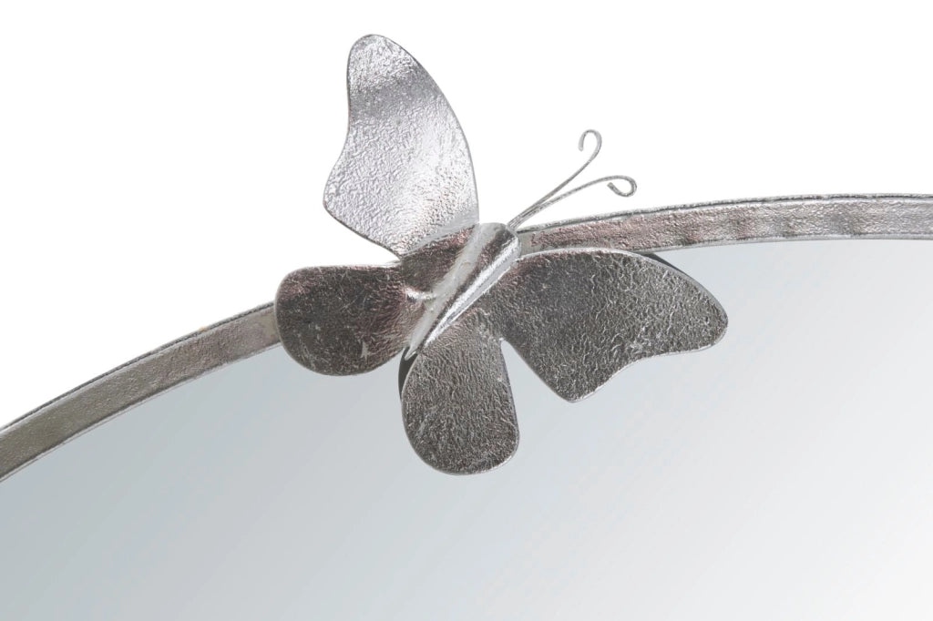 Specchio Farfalle Round Argento Ø91x3x94 cm in Ferro Argento
