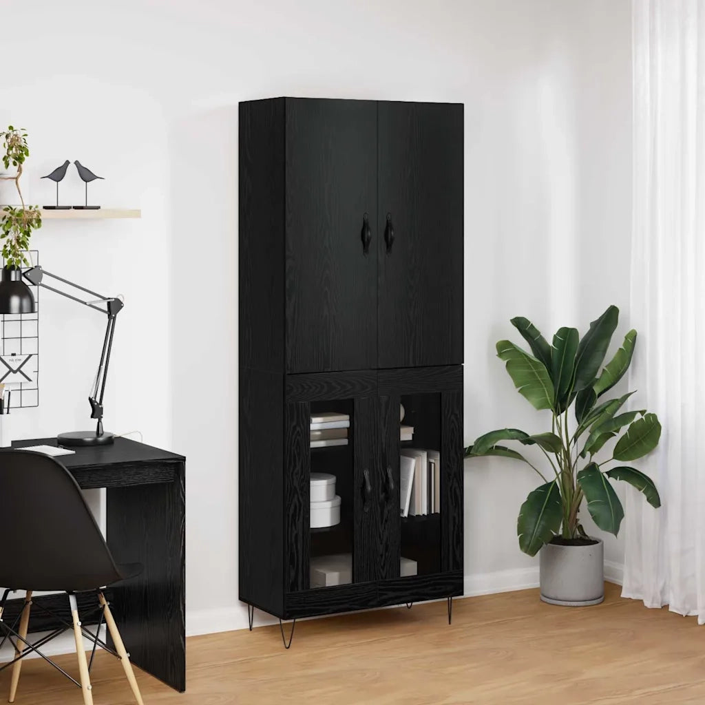 Credenza 2 pz | Madia | Buffet da pranzo | Armadio da pranzo Rovere Nero Legno ingegnerizzato e vetro