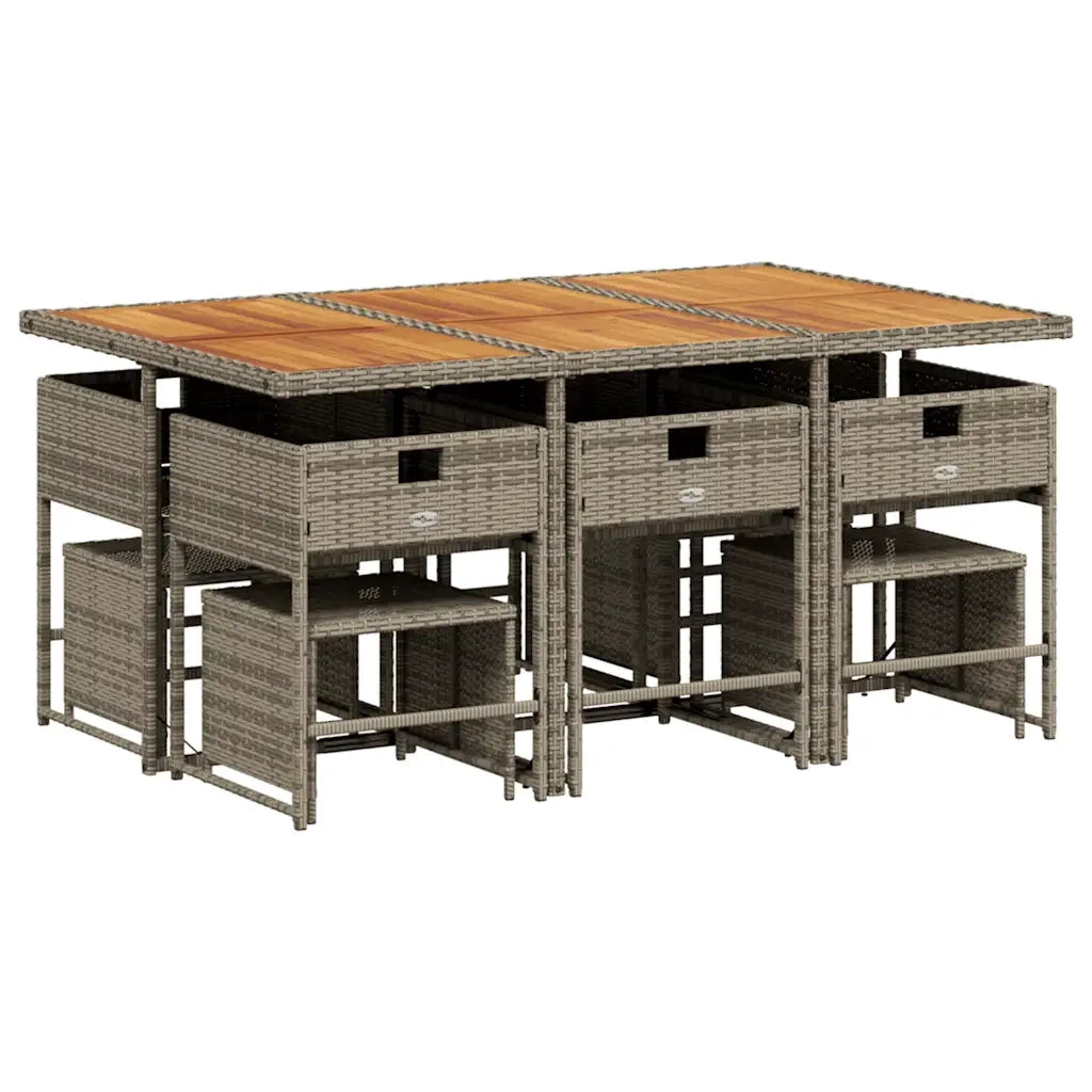 Set da Pranzo da Giardino 11pz con Cuscini in Polyrattan Grigio 3211334
