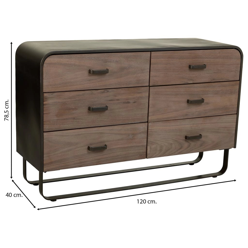 Cassettiera in metallo e legno nero 120x40x78,5h cm