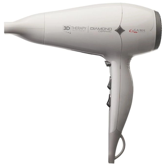 Ga.ma GH0302 Diamond Ceramic Ion Asciugacapelli 2200W tecnologia ionica ceramica 2 velocita' 3 temperature colpo aria fredda bocchetta e diffusore inclusi colore Bianco