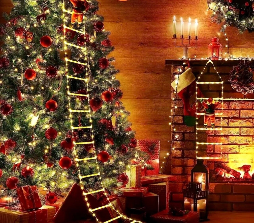 Babbo Natale su scala luminosa a LED per decorazioni natalizia luci calda fredda