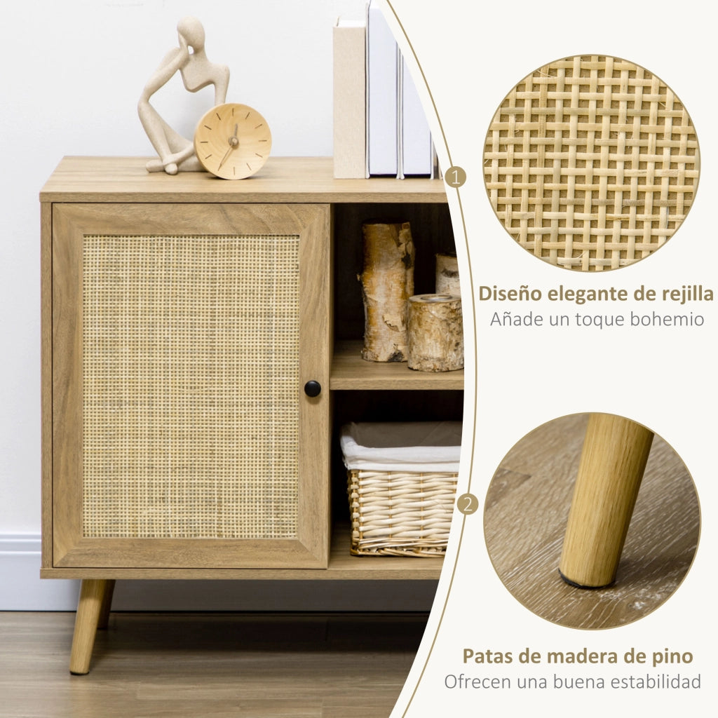 Tavolo da cucina con porta in rattan e 2 ripiani ¨C Minimal ¨C 80x39x70 cm naturale