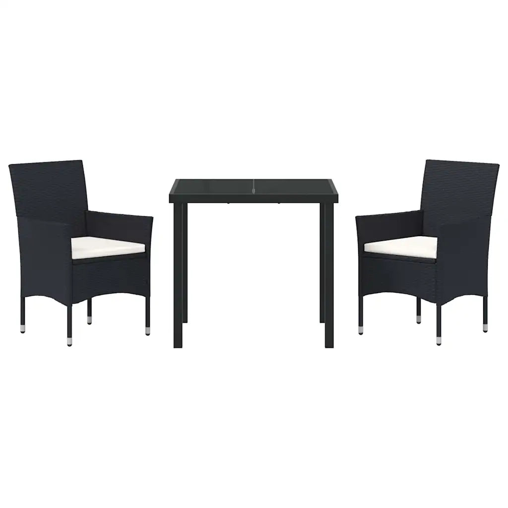 Set da Pranzo per Giardino con cuscino 3 pcs Nero polyrattan