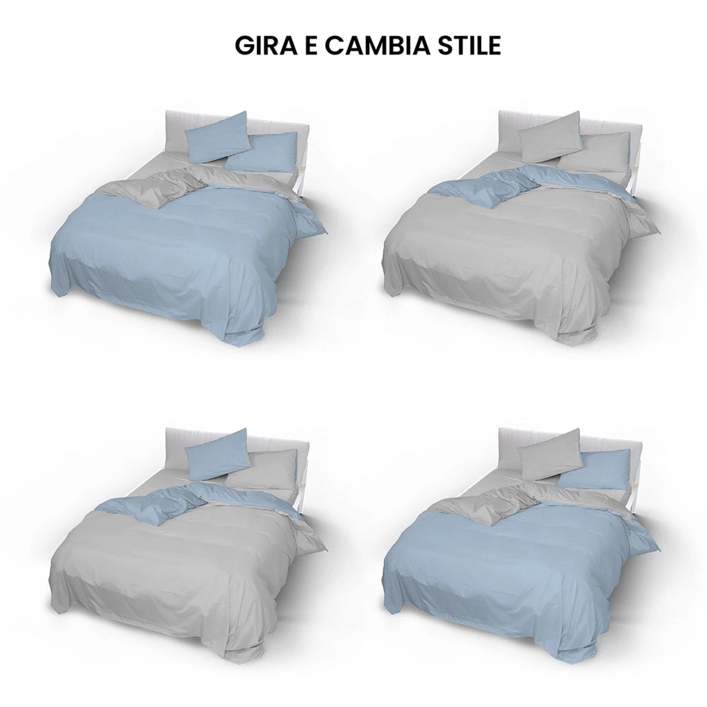 Copripiumino 1 Piazza e Mezzo con Sacco e Federe Doubleface Azzurro/Grigio Chiaro
