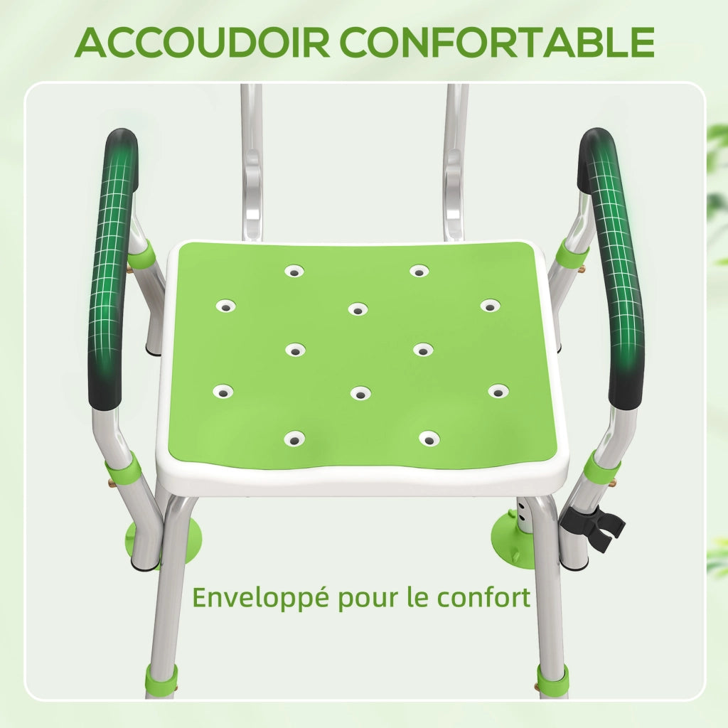 Sgabello da Doccia ¨C Xylo ¨C Altezza Regolabile Bianco e Verde 56,5x53,5x87cm
