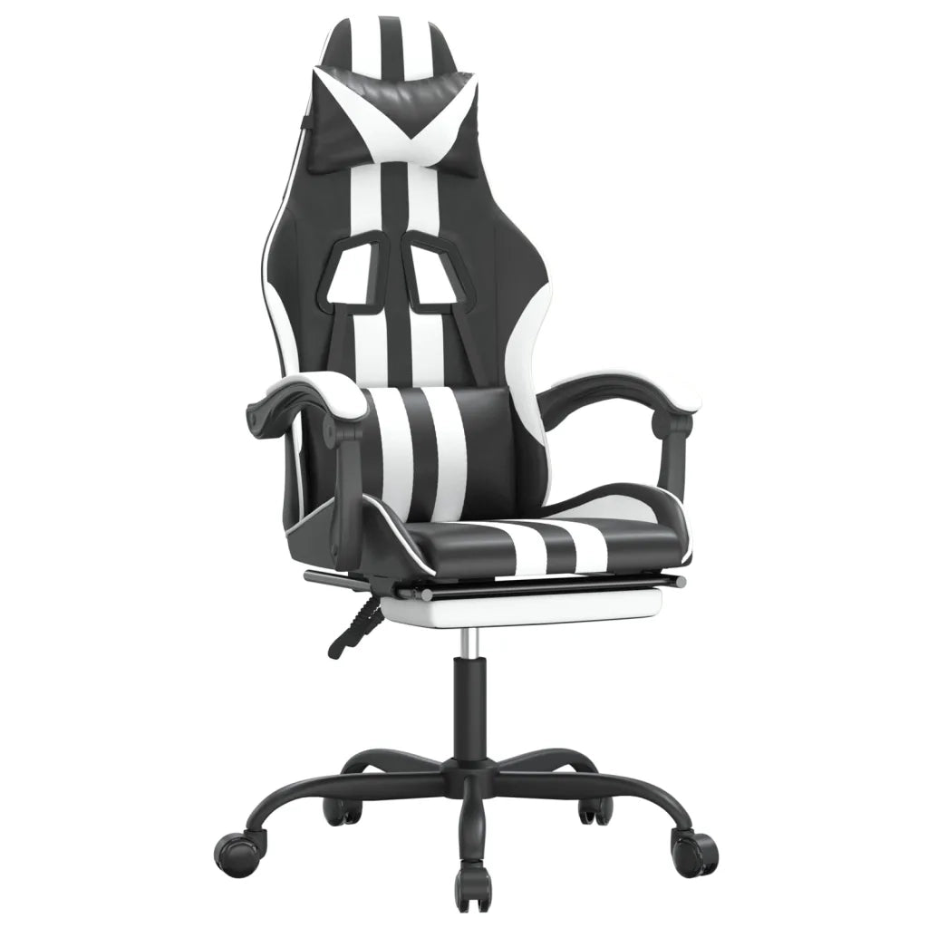 Sedia da Gaming | Sedia da e-sports Girevole Poggiapiedi Nero e Bianco Similpelle
