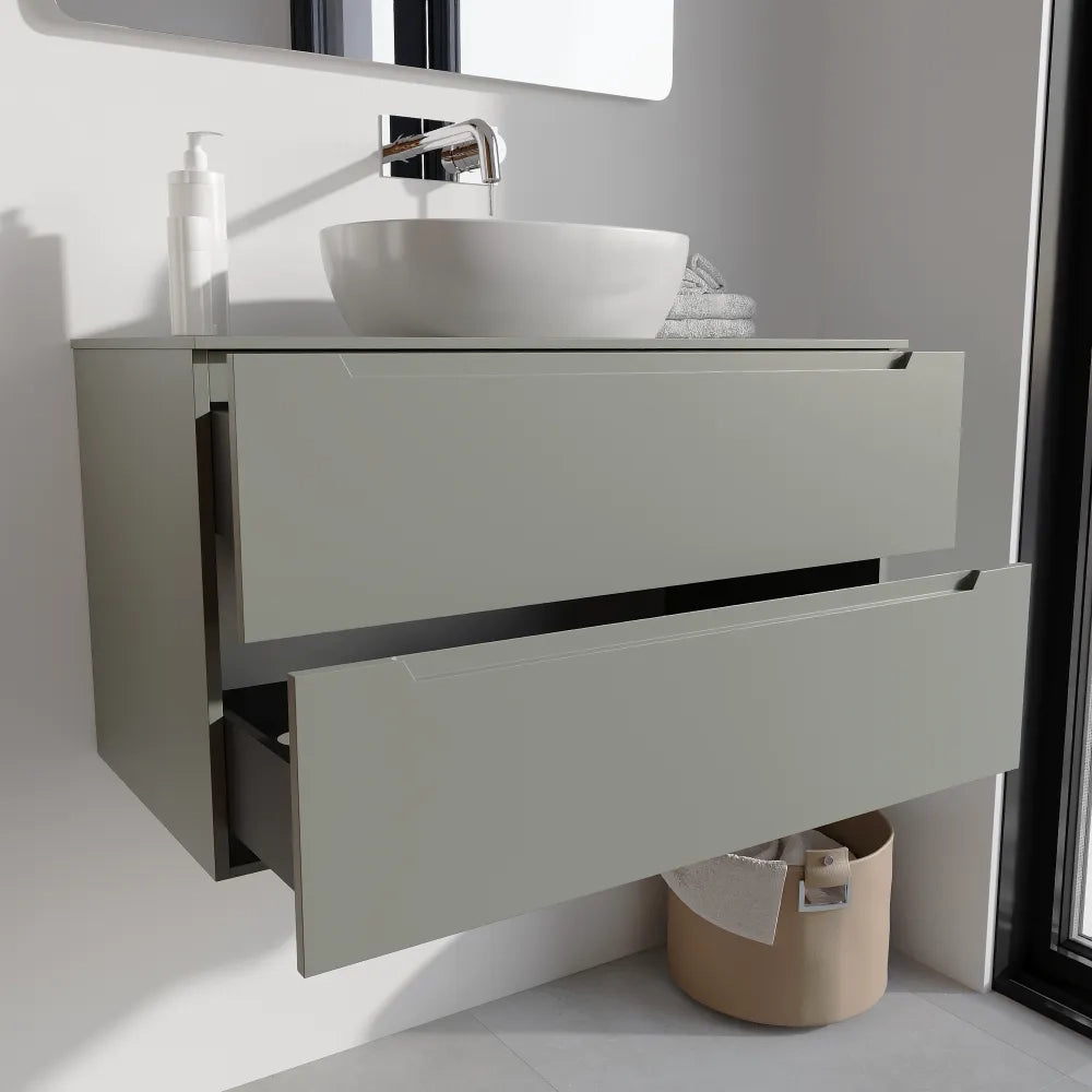 Mobile bagno sospeso 90cm smoke green due cassetti soft-close con top | Bako