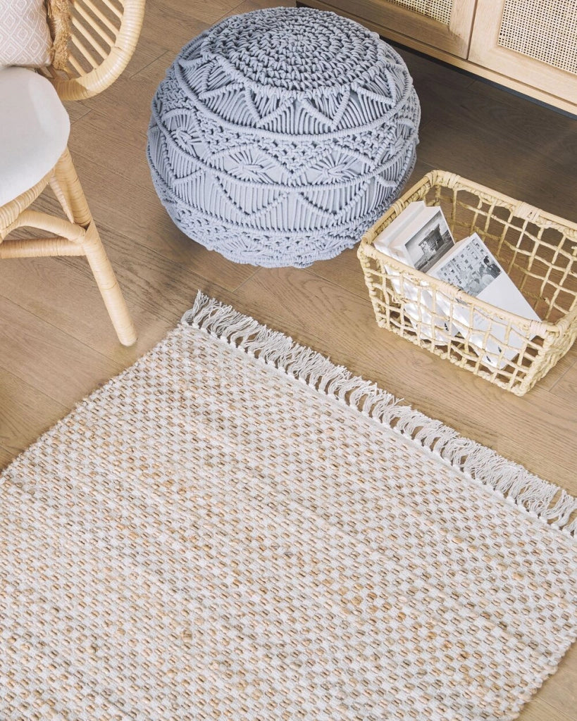 Tappeto in juta beige e cotone 80 x 150 cm con frange intrecciato a mano Boho ingresso camera da letto