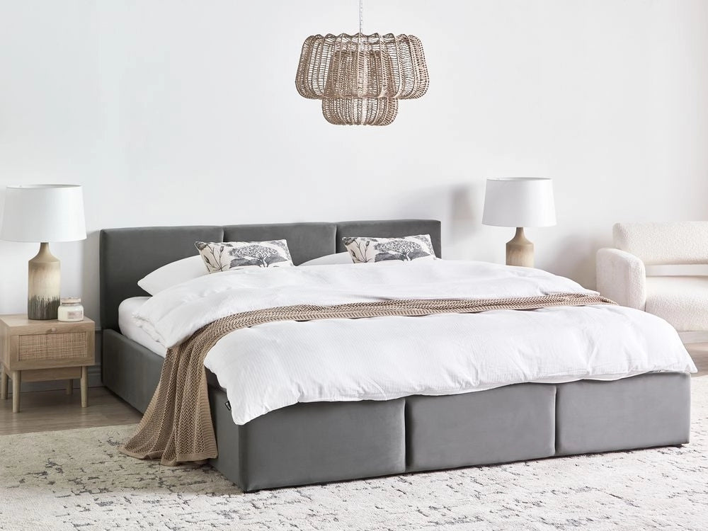 Letto Ottomano Grigio Scuro Velluto Tappezzato 180 x 200 cm Testiera Travestita Funzione Contenitore