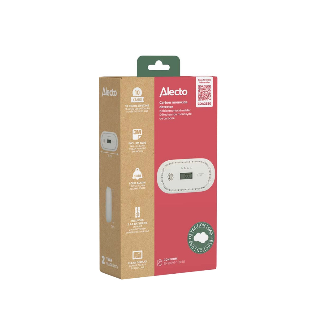 Rilevatore Monossido di Carbonio con Schermo LCD Allarme 85 dB Potente Bianco Alecto