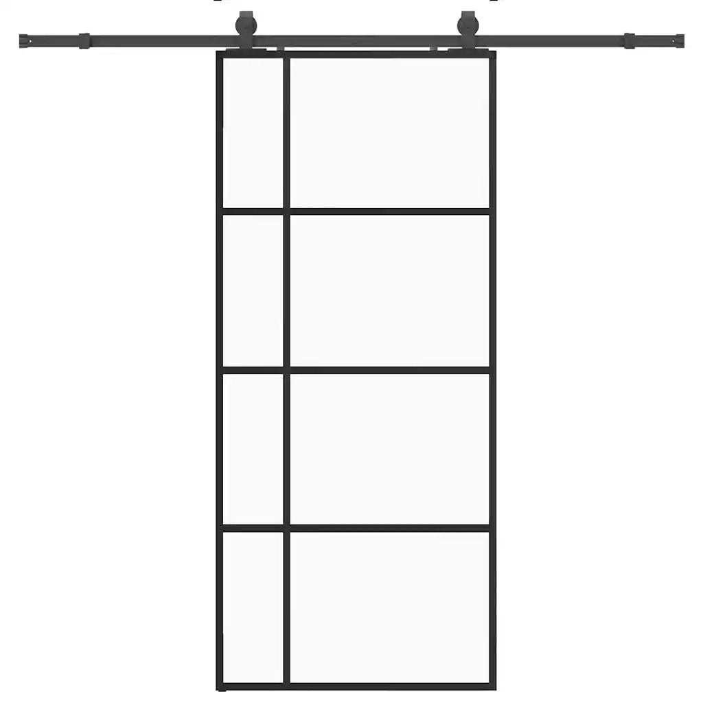 Porta Scorrevole con Ferramenta Nera 90x205 cm in Vetro ESG