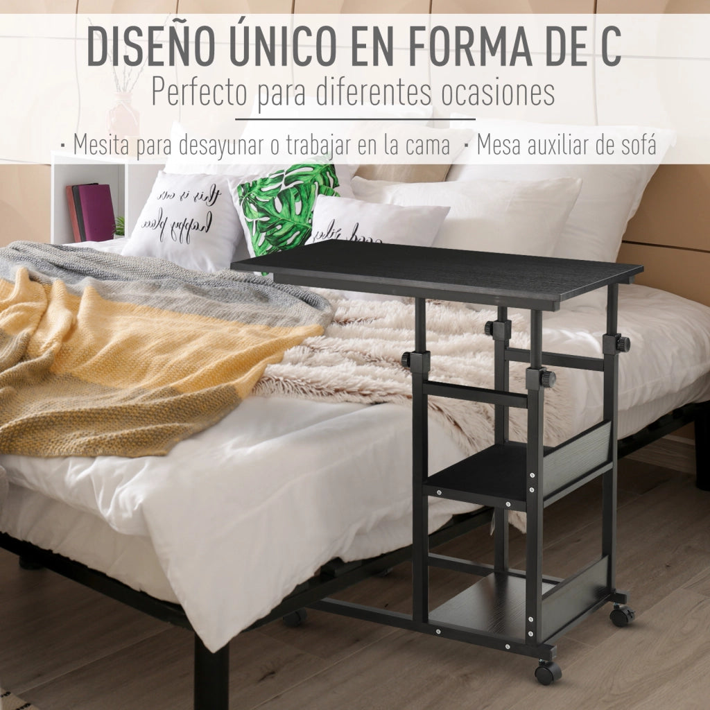 Tavolino con ruote ¨C zephmum ¨C nero 80x40x72-82 cm