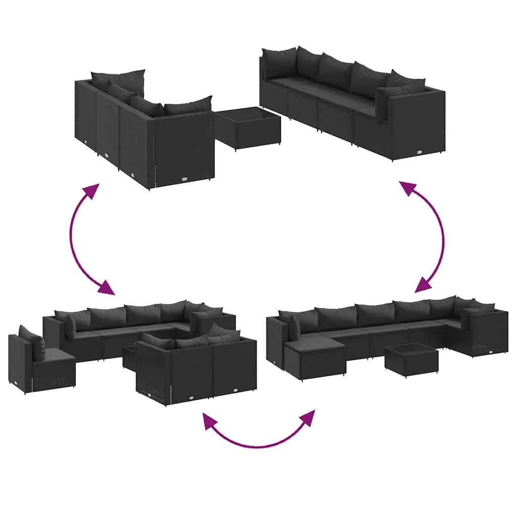 Set Mobili da Giardino con Cuscini 8 pz Nero in Polyrattan