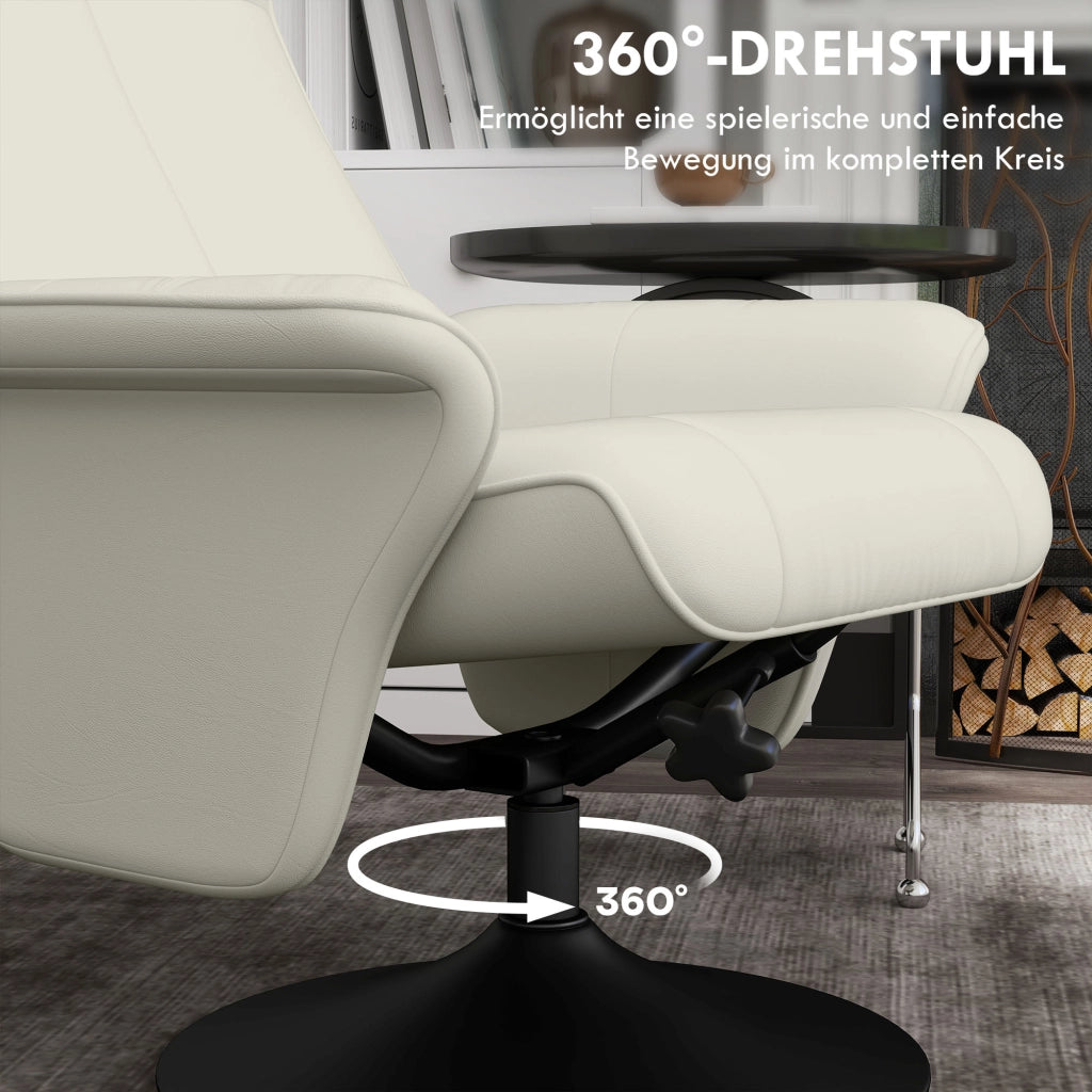 Poltrona relax girevole con poggiapiedi ¨C Minimal ¨C crema tessuto microfibra