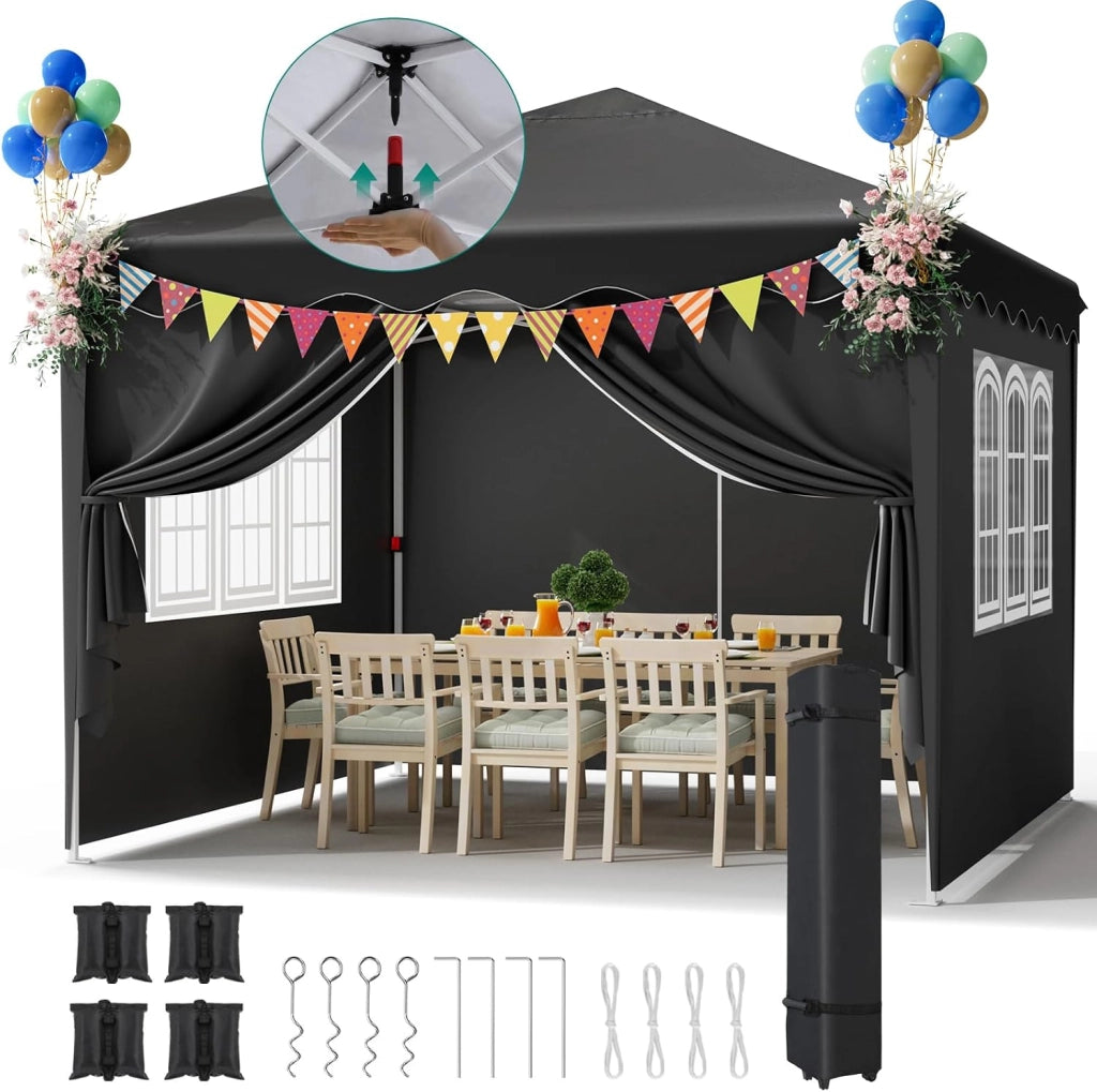Gazebo 3x3 Pieghevole Impermeabile, Esterno Resistente Con 4 PCS Sacchi Di Sabbia, UV 50+, 4 Pareti Laterali - Per Giardino, Campeggio, Festival, Feste Bianco