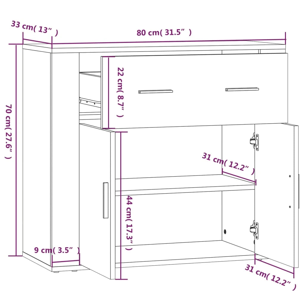 Buffet credenza cassettiera armadio mobile contenitore organizer cucina soggiorno rovere Sonoma 80 x 33 x 70 cm legno ingegnerizzato beige 02_0031716