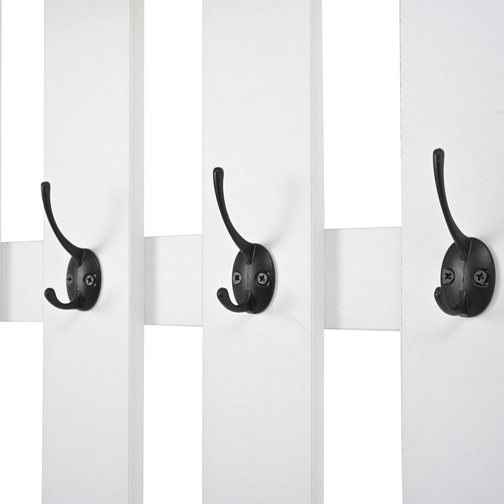 Appendiabiti 6 in 1 100x30x180 cm - Xylo - 8 ganci, panchina, ripiani, cassetti, protezione ribaltamento, bianco